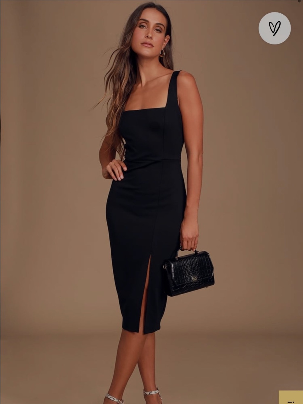 Lulu's Black Square-Neck Midi Dress with Side Slit